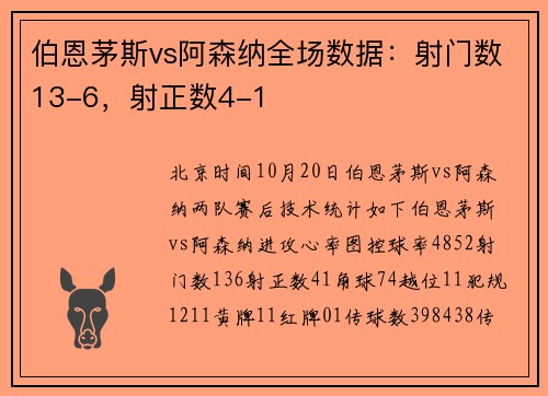 伯恩茅斯vs阿森纳全场数据：射门数13-6，射正数4-1